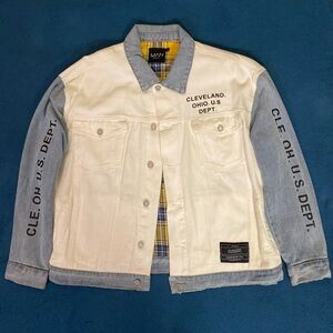 Boohoo White and Gray Denim Jacket